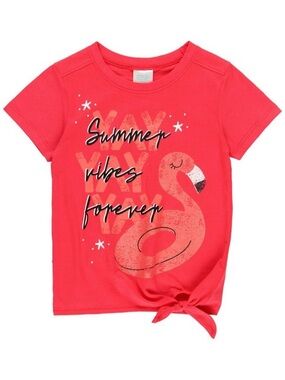 Girls Red Tie-Front Flamingo Graphic Tee - Summer Vibes